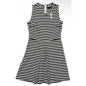 NWT Madewell Womens Black Ivory Stripe Fit & Flare Sleeveless Dress Size S Cute